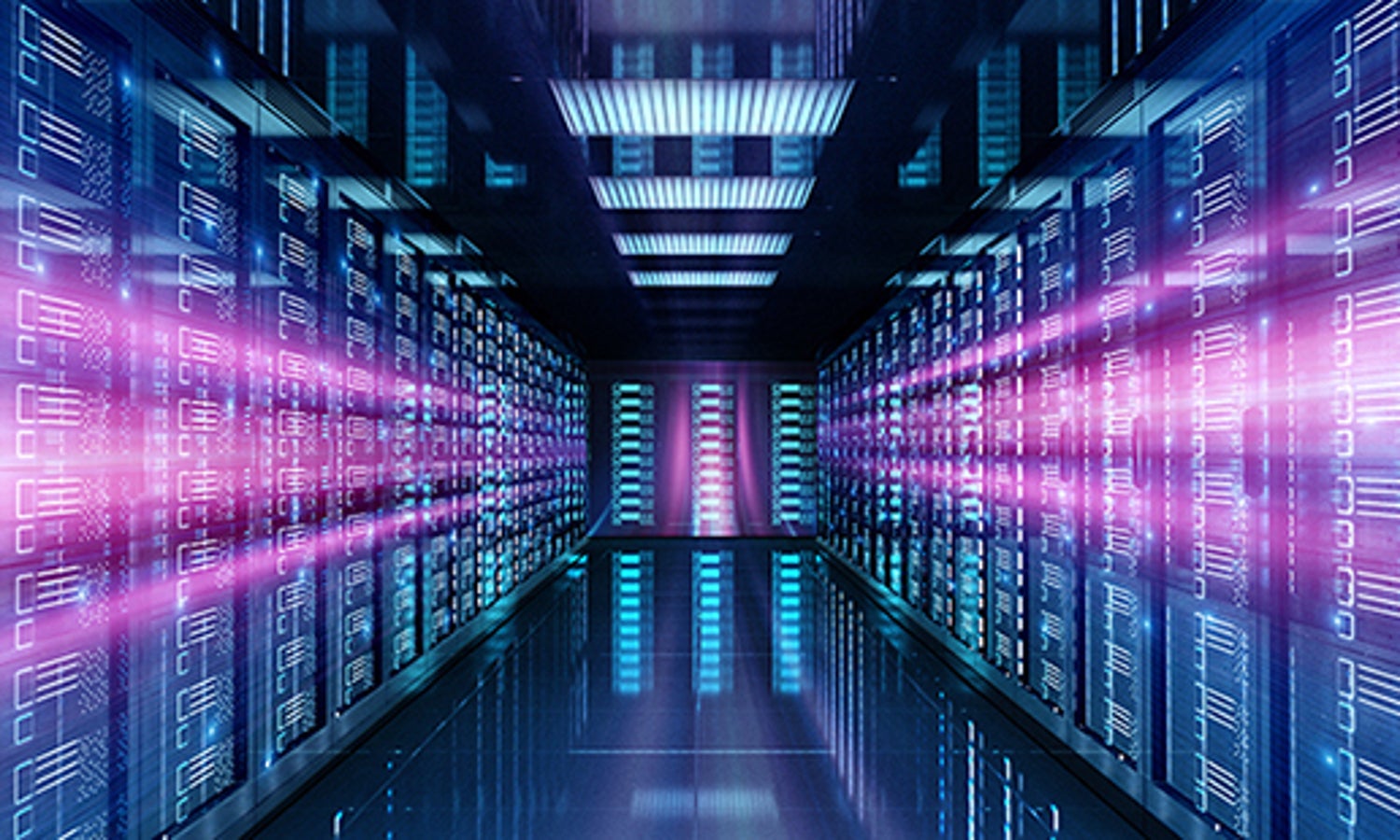 data center with pink lights 