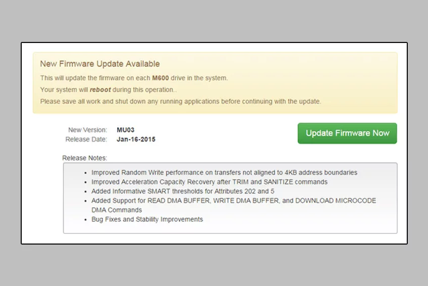 Storage Executive firmware update process