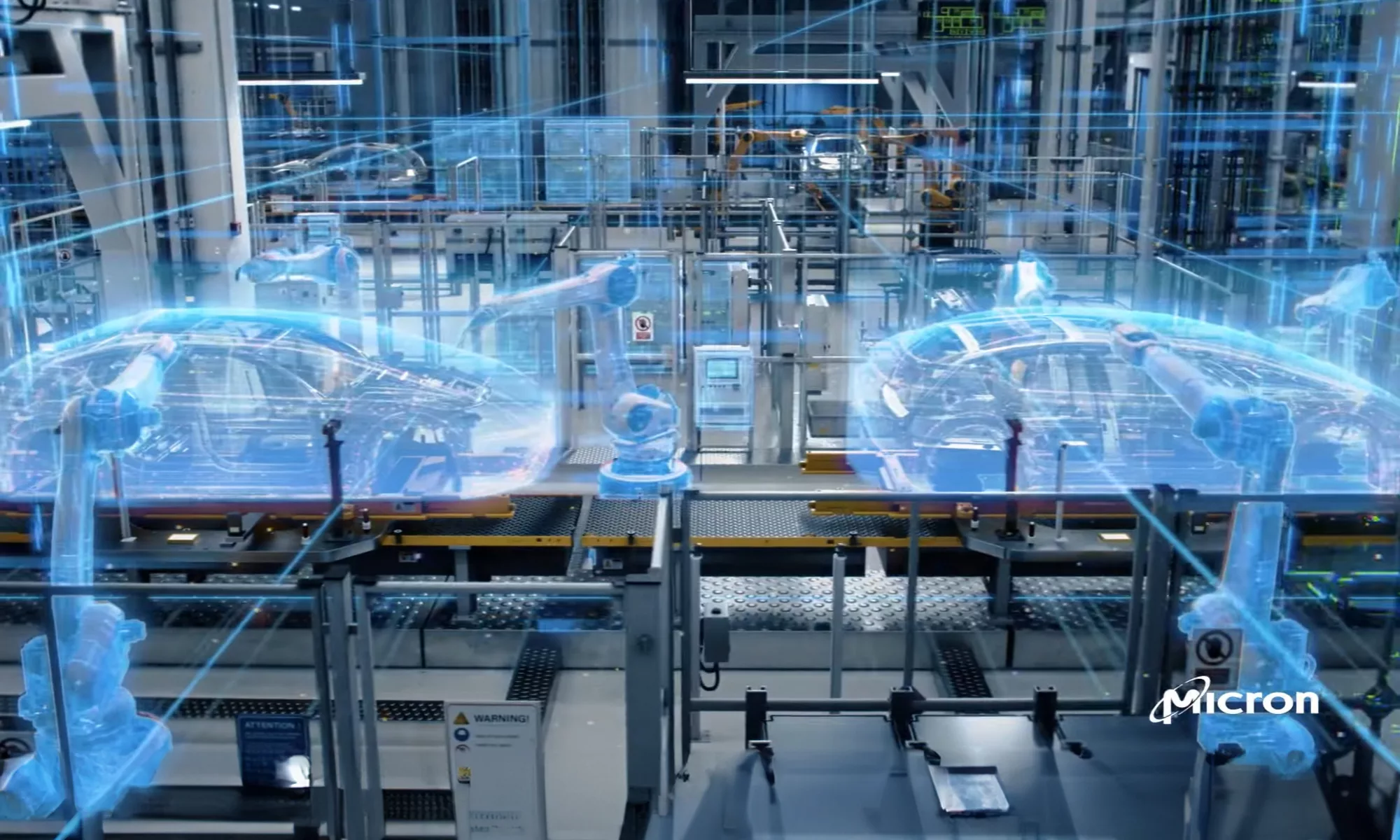 Data center lighted in blue